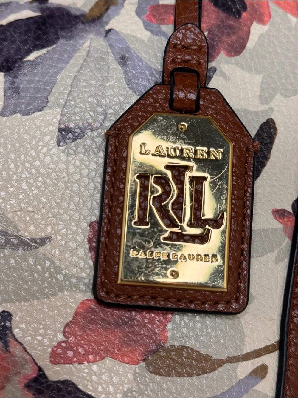 Ralph Lauren Floral Canvas Tote in Cream, Brown, Pink and Navy